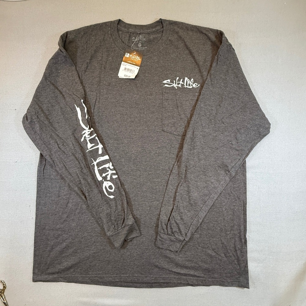 Salt Life Mens XXL Hook Line & Sinker Long Sleeve Pocket T-Shirt Gray NWT 1951